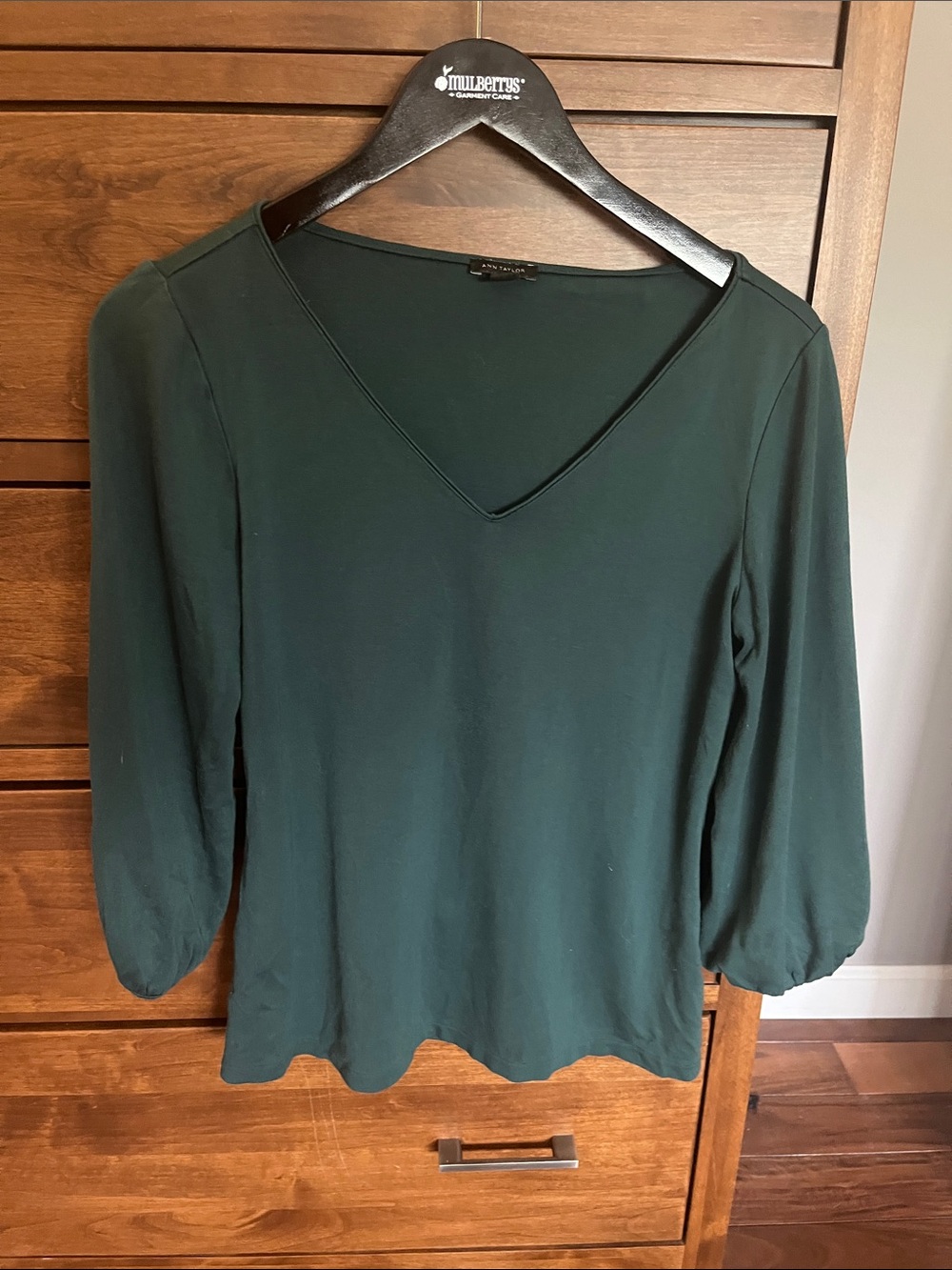 Ann Taylor Deep Green V-Neck Long Sleeve Top
